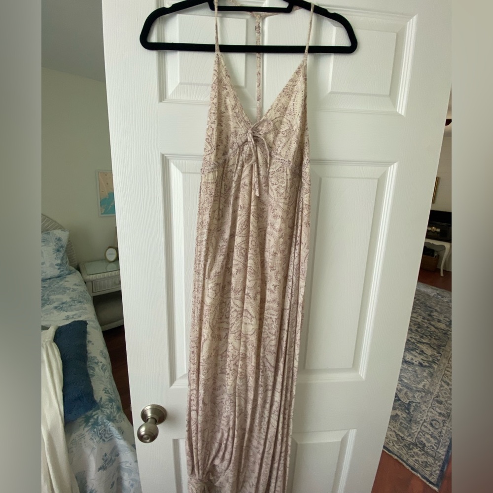 O’NEILL Cream/Purple Tie Front Halter Maxi Dress Size Small